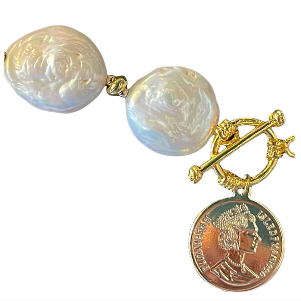 Natural Pearl Coin Necklace - Picture 9 of 11